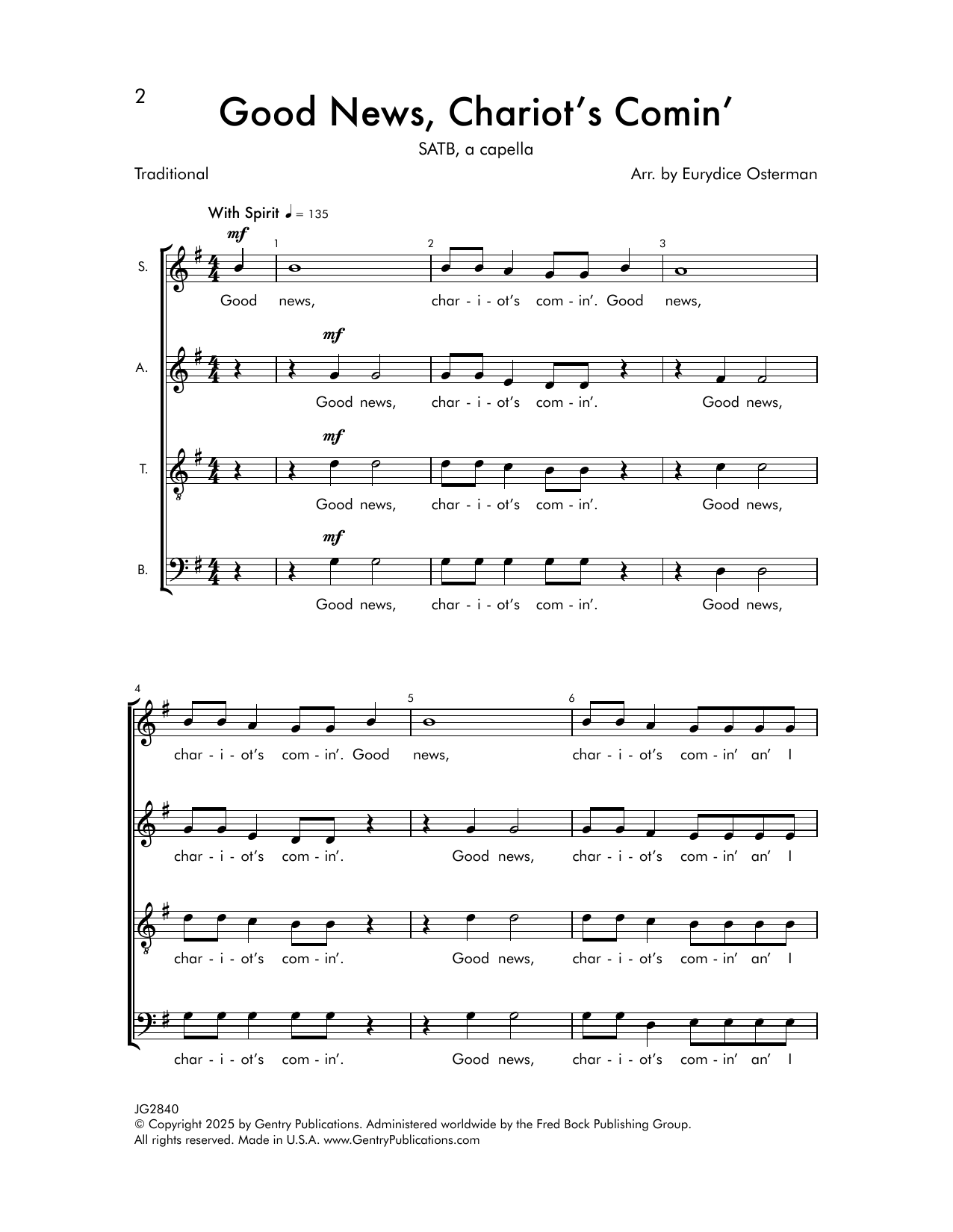Eurydice V. Osterman Good News, Chariot's Comin' Sheet Music Notes & Chords for SATB Choir - Download or Print PDF