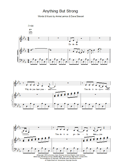 Eurythmics Anything But Strong Sheet Music Notes & Chords for Piano, Vocal & Guitar - Download or Print PDF