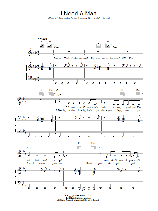 Eurythmics I Need A Man Sheet Music Notes & Chords for Lyrics & Chords - Download or Print PDF