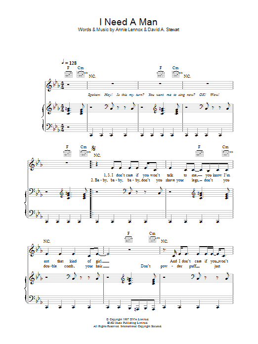 Preview Eurythmics I Need A Man Rock sheet music, notes and chords for Lyrics & Chords, SKU: 48701 I Need A Man sheet music