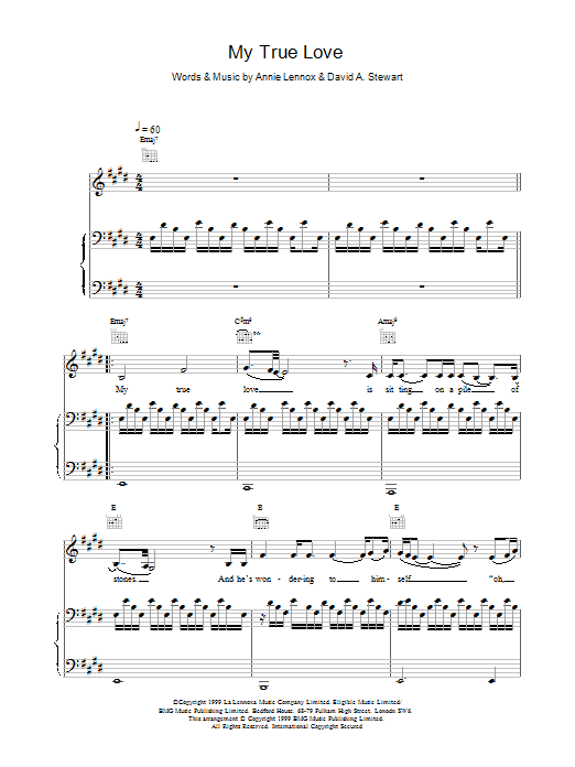 Eurythmics My True Love Sheet Music Notes & Chords for Piano, Vocal & Guitar - Download or Print PDF