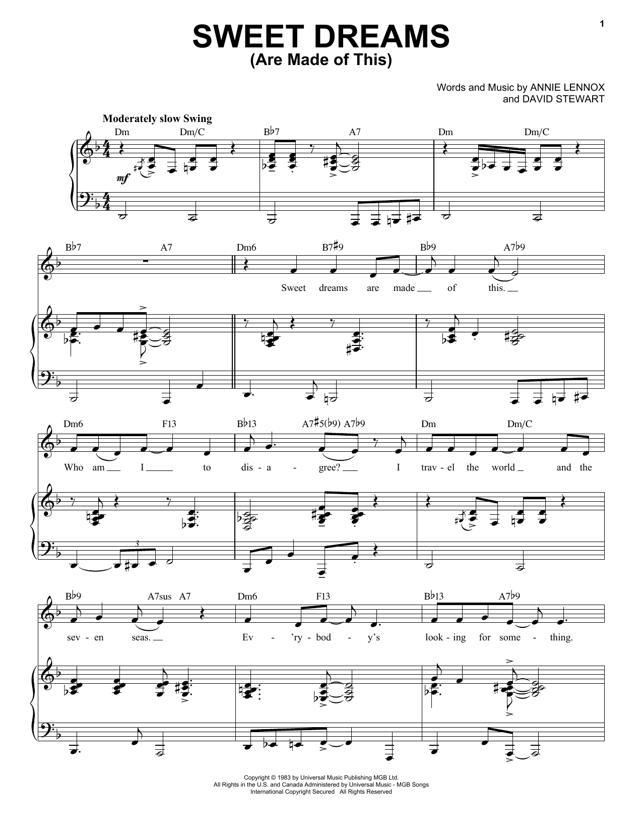 Eurythmics Sweet Dreams (Are Made Of This) [Jazz version] (arr. Brent Edstrom) Sheet Music Notes & Chords for Piano & Vocal - Download or Print PDF