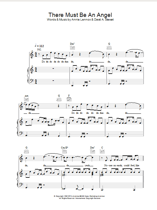 Eurythmics There Must Be An Angel Sheet Music Notes & Chords for Piano, Vocal & Guitar - Download or Print PDF