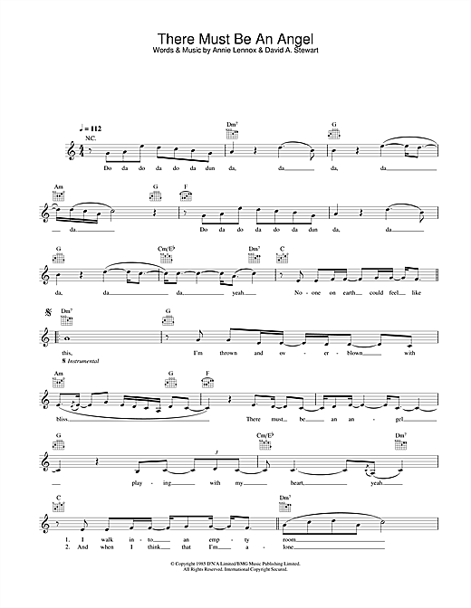 Eurythmics There Must Be An Angel Playing With My Heart Sheet Music Download Pdf Score 001