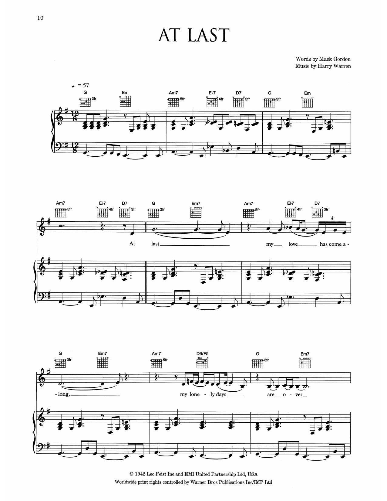 Eva Cassidy At Last Sheet Music Notes & Chords for Piano, Vocal & Guitar (Right-Hand Melody) - Download or Print PDF