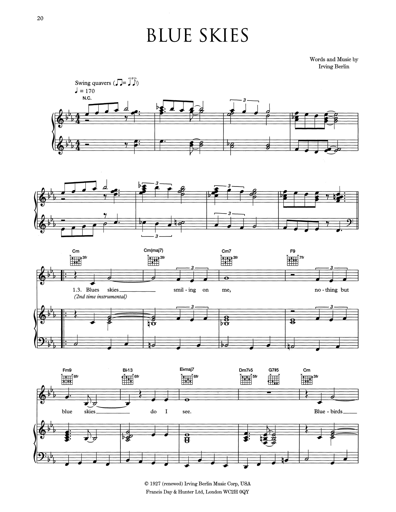 Eva Cassidy Blue Skies Sheet Music Notes & Chords for Piano, Vocal & Guitar (Right-Hand Melody) - Download or Print PDF