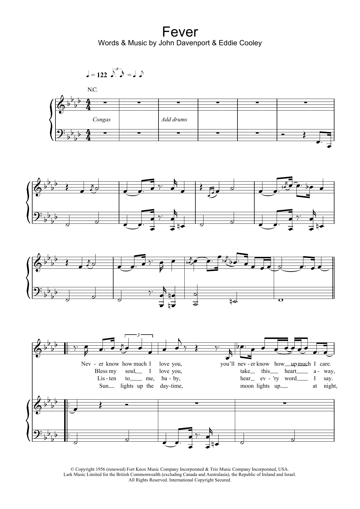 Eva Cassidy Fever Sheet Music Notes & Chords for Piano, Vocal & Guitar (Right-Hand Melody) - Download or Print PDF