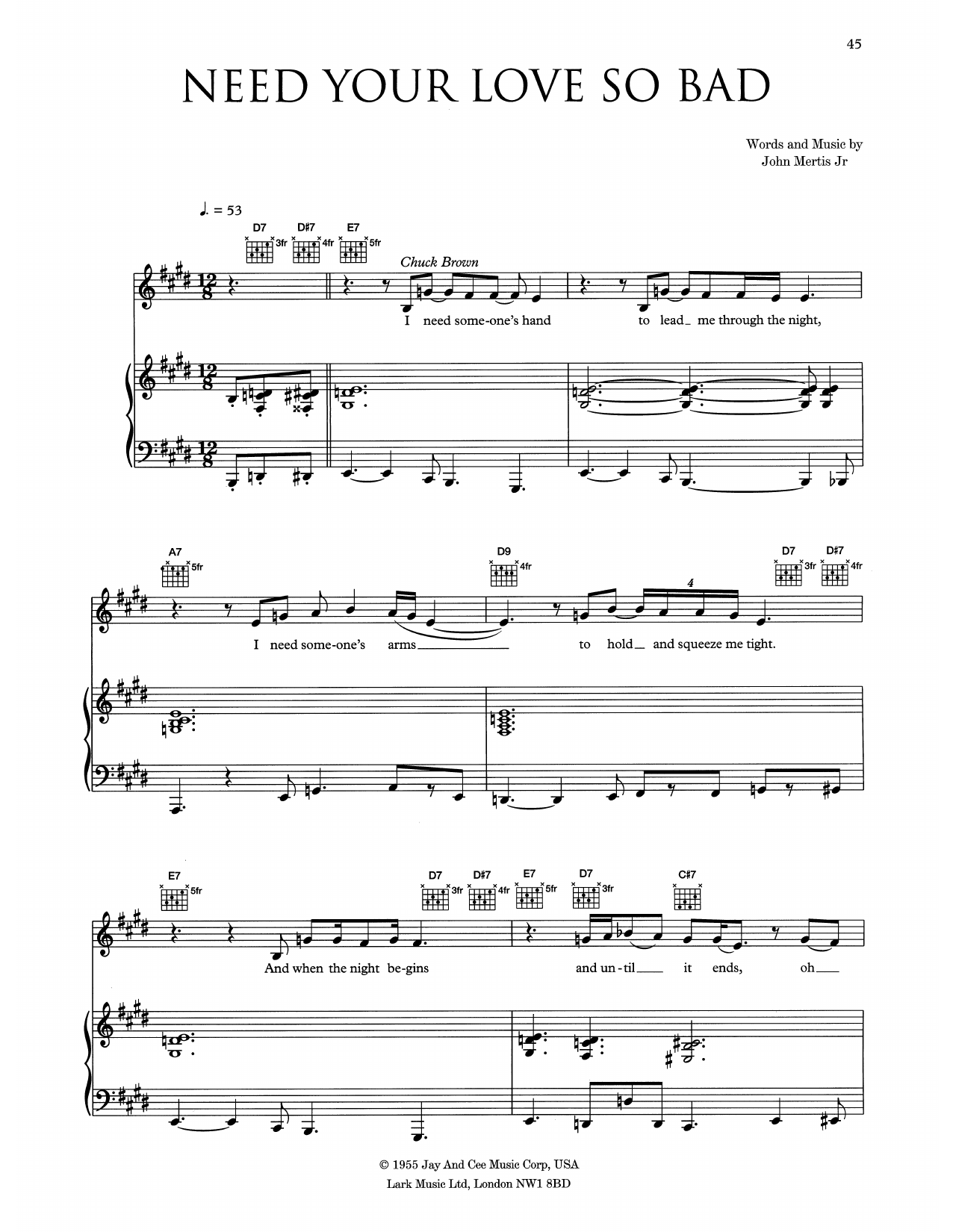 Eva Cassidy Need Your Love So Bad Sheet Music Notes & Chords for Piano, Vocal & Guitar (Right-Hand Melody) - Download or Print PDF