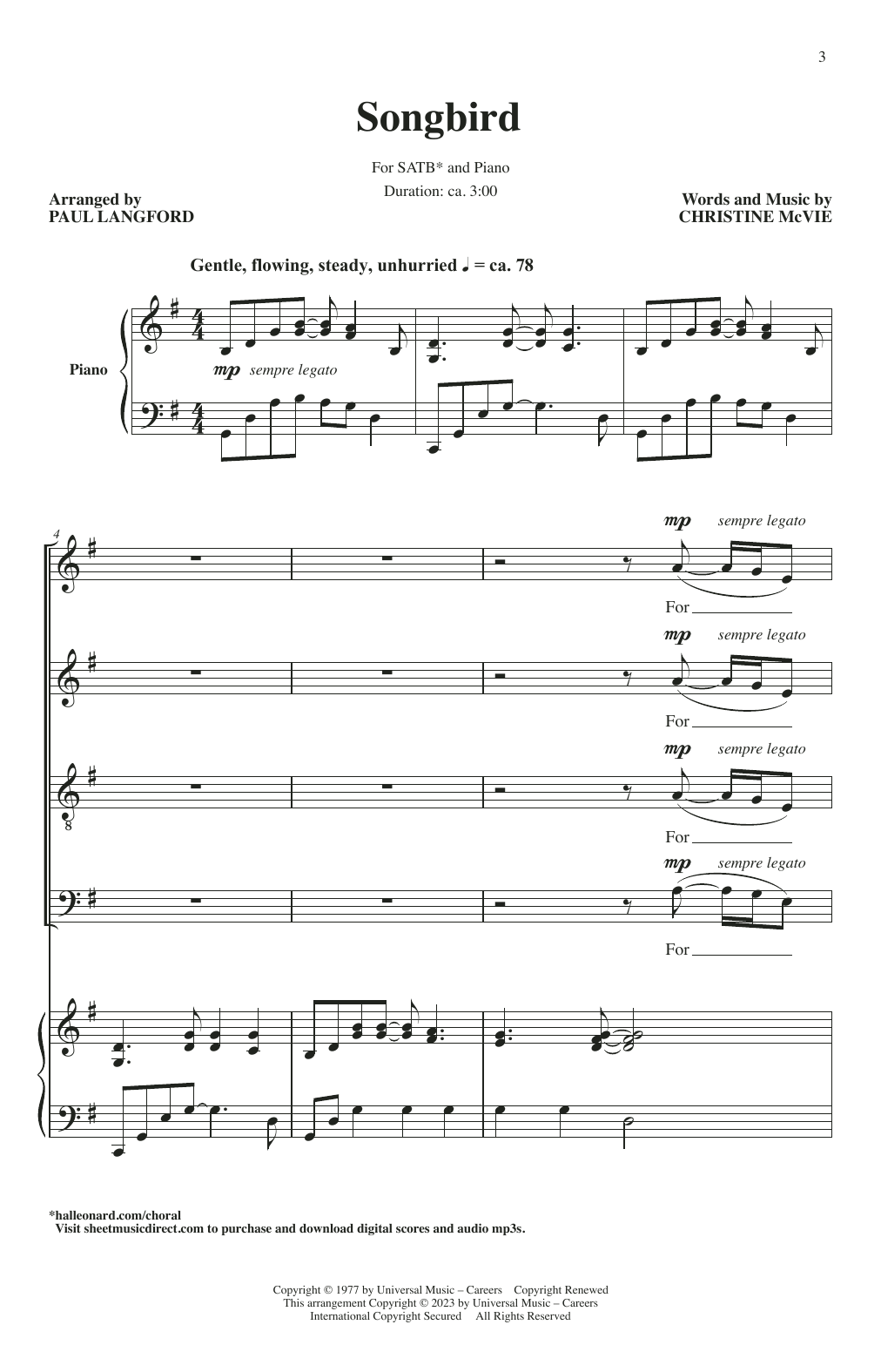 Eva Cassidy Songbird (arr. Paul Langford) Sheet Music Notes & Chords for SATB Choir - Download or Print PDF