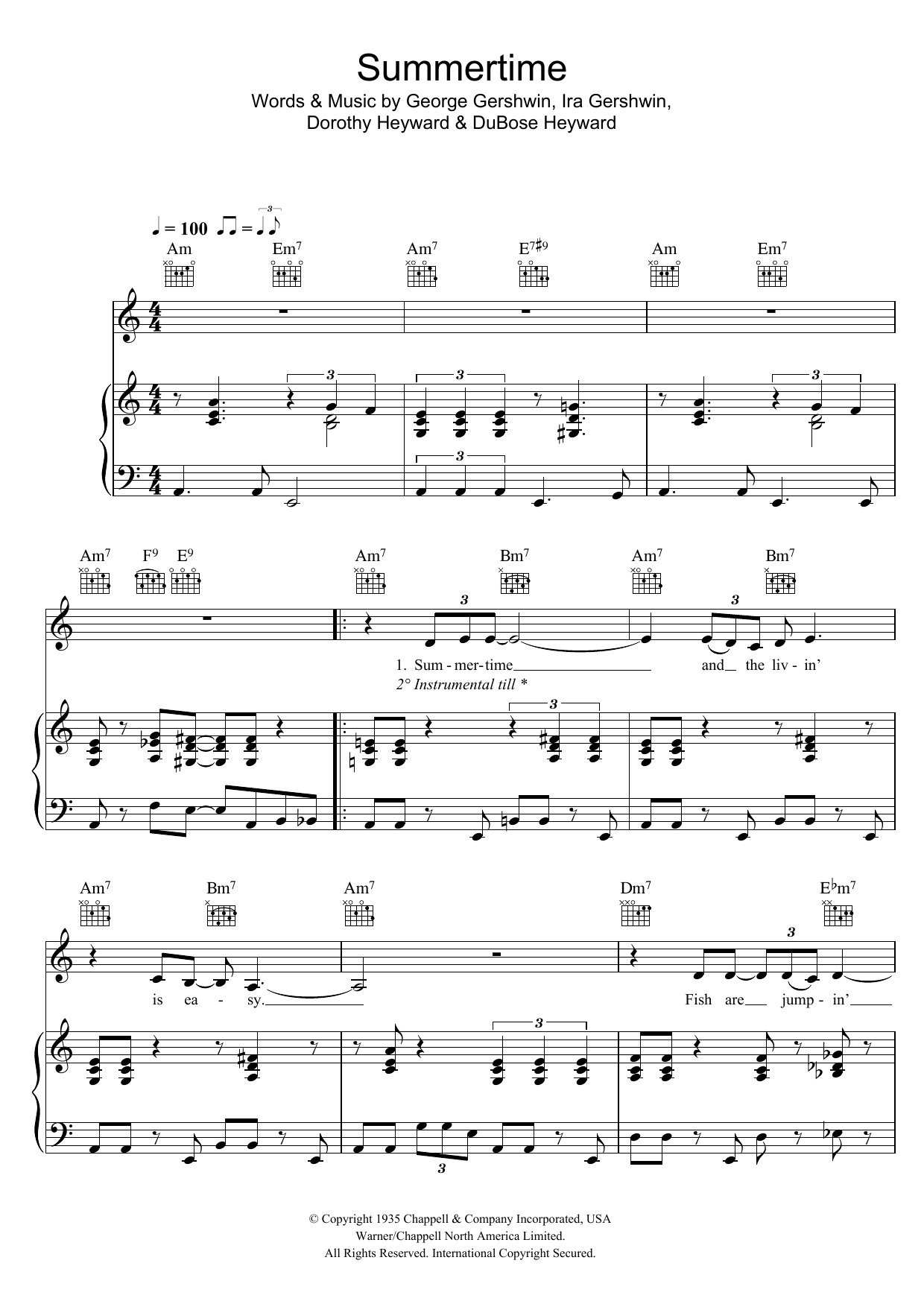Eva Cassidy Summertime (from Porgy And Bess) Sheet Music Notes & Chords for Piano, Vocal & Guitar - Download or Print PDF