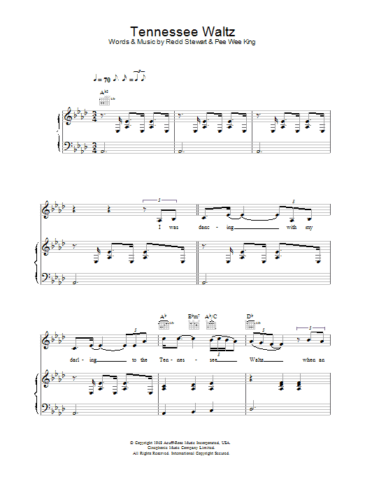 Eva Cassidy Tennessee Waltz Sheet Music Notes & Chords for Piano, Vocal & Guitar - Download or Print PDF