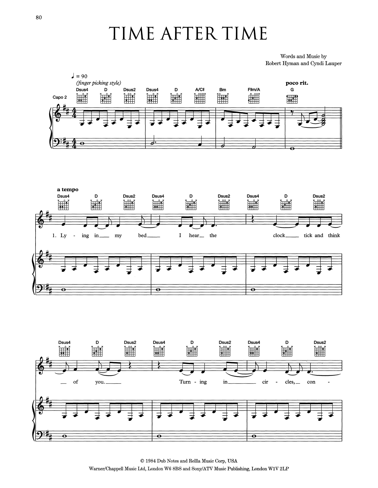 Eva Cassidy Time After Time Sheet Music Notes & Chords for Piano, Vocal & Guitar (Right-Hand Melody) - Download or Print PDF