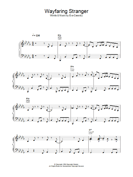 Eva Cassidy Wayfaring Stranger Sheet Music Notes & Chords for Piano, Vocal & Guitar - Download or Print PDF