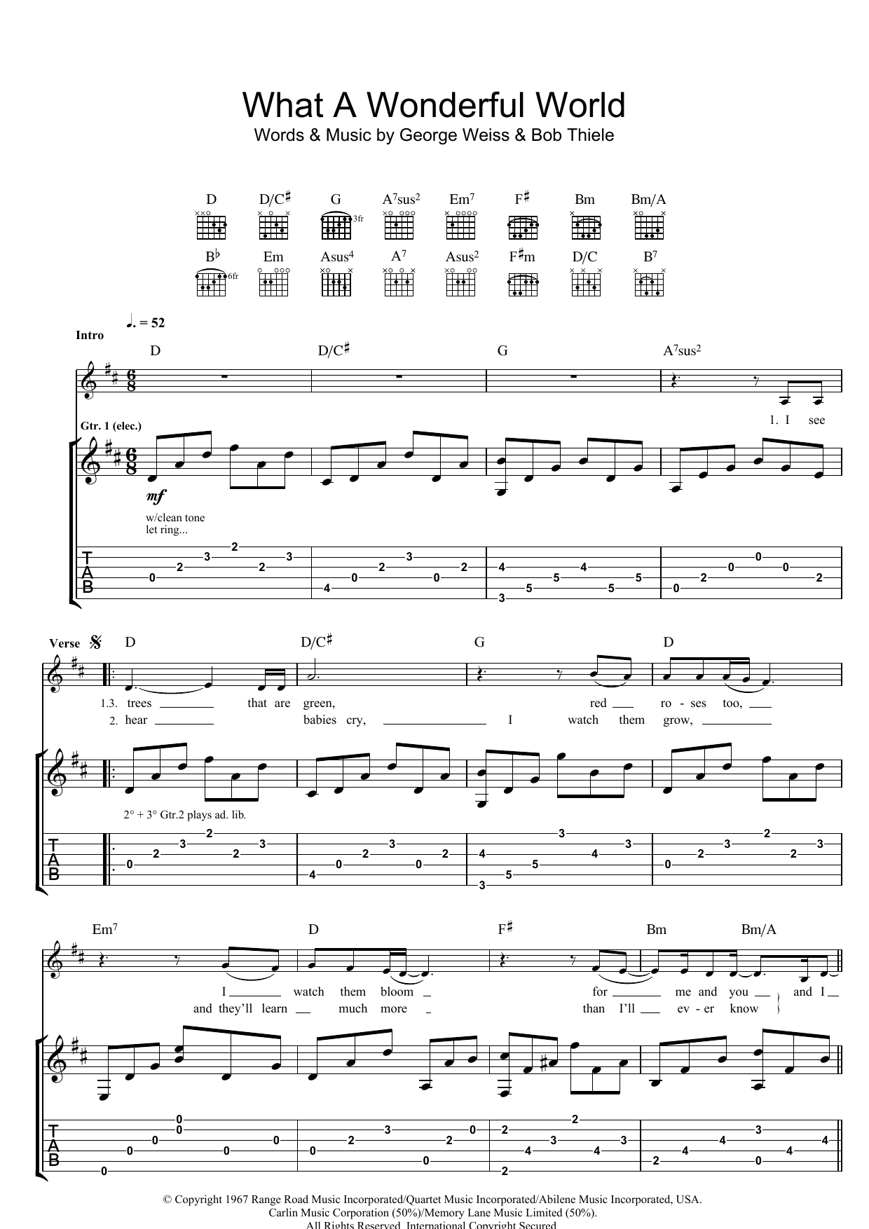 Eva Cassidy What A Wonderful World Sheet Music Notes & Chords for Piano, Vocal & Guitar (Right-Hand Melody) - Download or Print PDF