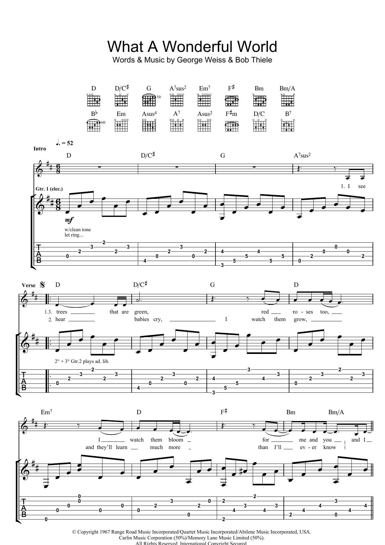 Eva Cassidy What A Wonderful World Sheet Music Notes & Chords for Guitar Tab - Download or Print PDF