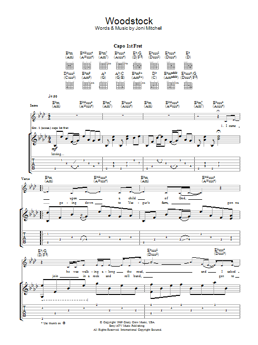 Eva Cassidy Woodstock Sheet Music Notes & Chords for Guitar Tab - Download or Print PDF