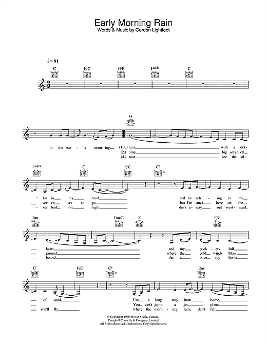 Preview Eva Cassidy Early Morning Rain Jazz sheet music, notes and chords for Piano, Vocal & Guitar, SKU: 21896 Early Morning Rain sheet music