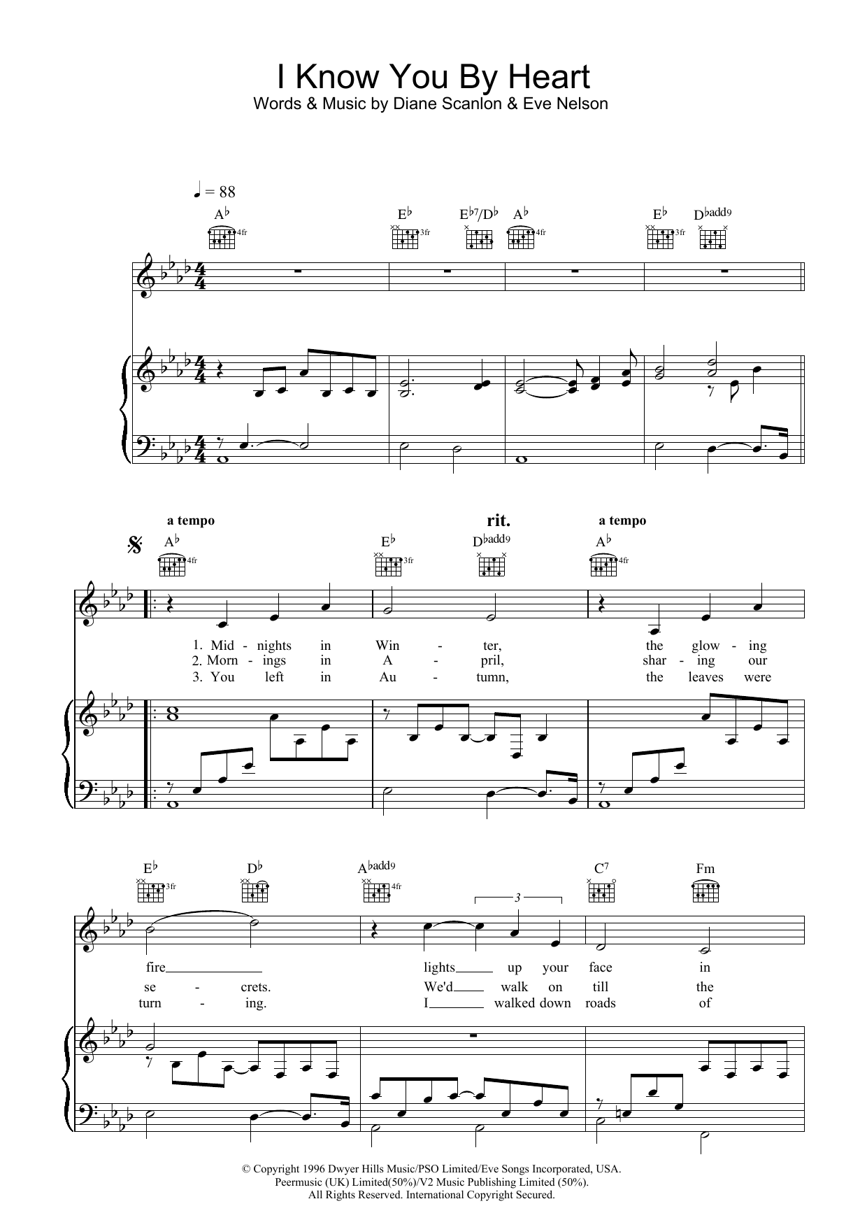 Preview Eva Cassidy I Know You By Heart Pop sheet music, notes and chords for Piano, Vocal & Guitar, SKU: 32789 I Know You By Heart sheet music