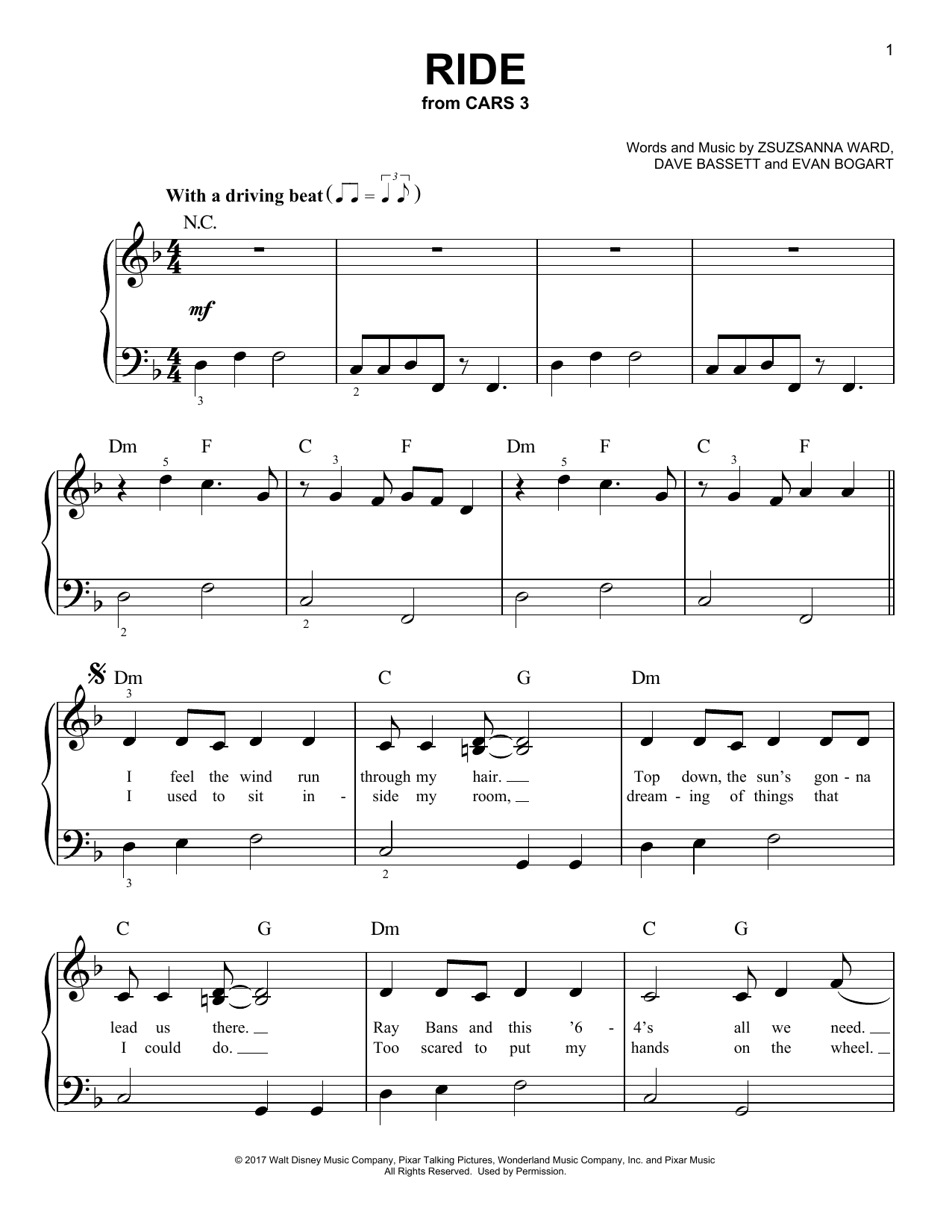Evan Bogart Ride Sheet Music Notes & Chords for Easy Piano - Download or Print PDF