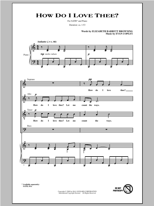 Evan Copley How Do I Love Thee? Sheet Music Notes & Chords for SATB - Download or Print PDF