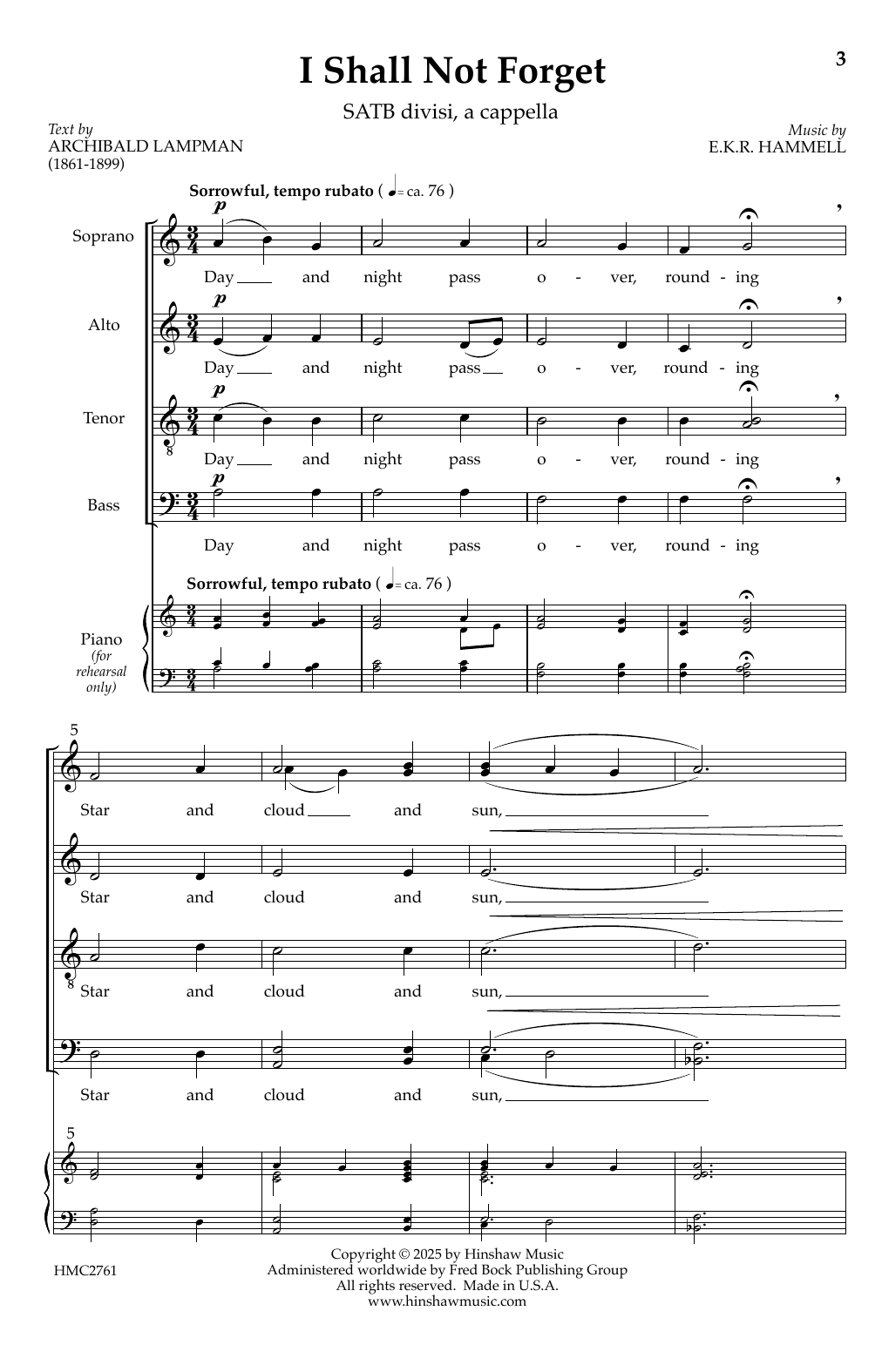 Evan Hammell I Shall Not Forget Sheet Music Notes & Chords for SATB Choir - Download or Print PDF
