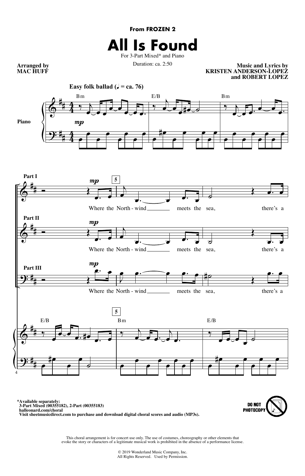 Evan Rachel Wood All Is Found (from Disney's Frozen 2) (arr. Mac Huff) Sheet Music Notes & Chords for 3-Part Mixed Choir - Download or Print PDF