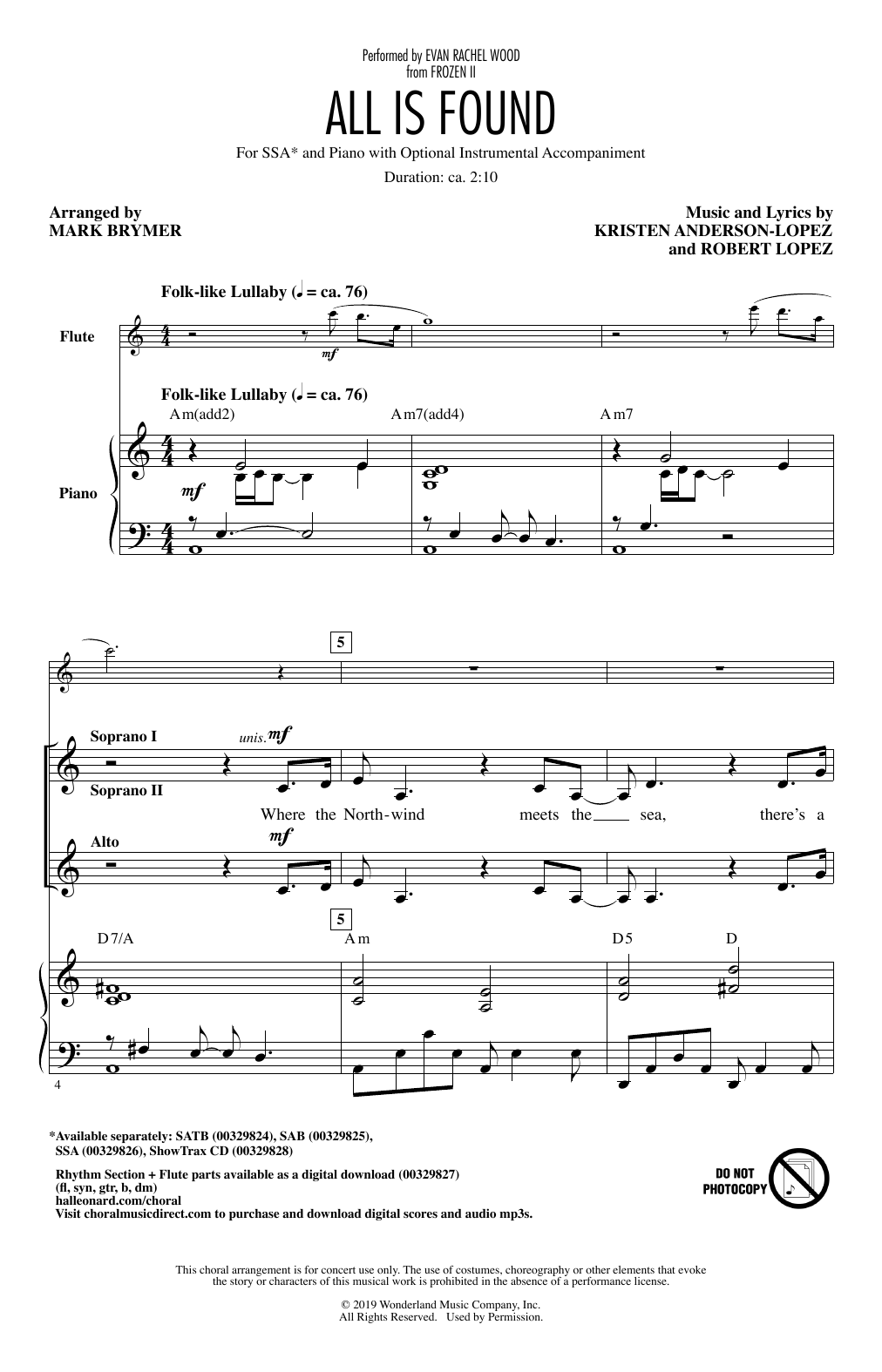 Evan Rachel Wood All Is Found (from Disney's Frozen 2) (arr. Mark Brymer) Sheet Music Notes & Chords for SAB Choir - Download or Print PDF