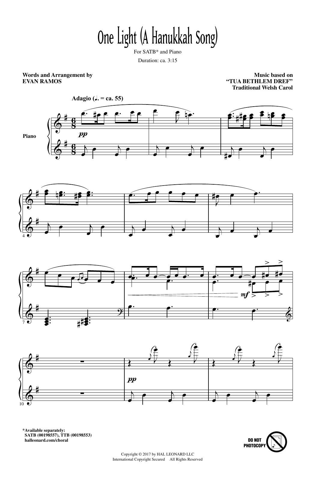 Evan Ramos One Light (A Hanukkah Song) Sheet Music Notes & Chords for TTBB - Download or Print PDF