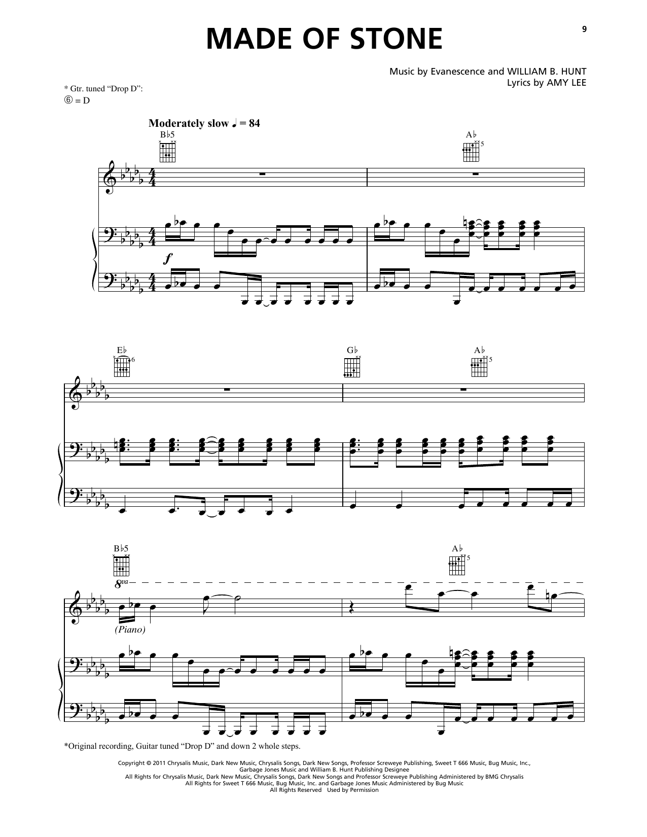 Evanescence Made Of Stone Sheet Music Notes & Chords for Piano, Vocal & Guitar Chords (Right-Hand Melody) - Download or Print PDF