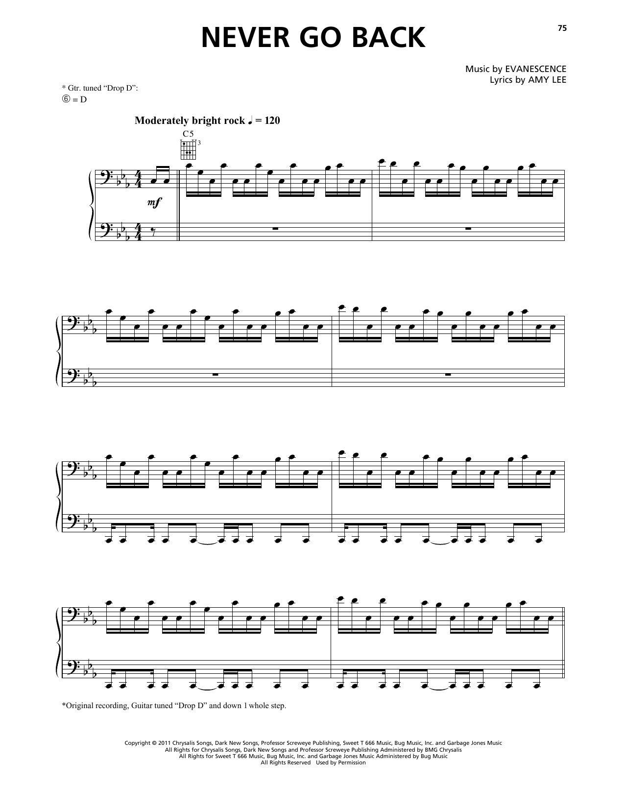 Evanescence Never Go Back Sheet Music Notes & Chords for Piano, Vocal & Guitar Chords (Right-Hand Melody) - Download or Print PDF Evanescence Never Go Back Sheet Music Notes & Chords for Piano, Vocal & Guitar Chords (Right-Hand Melody) - Download or Print PDF