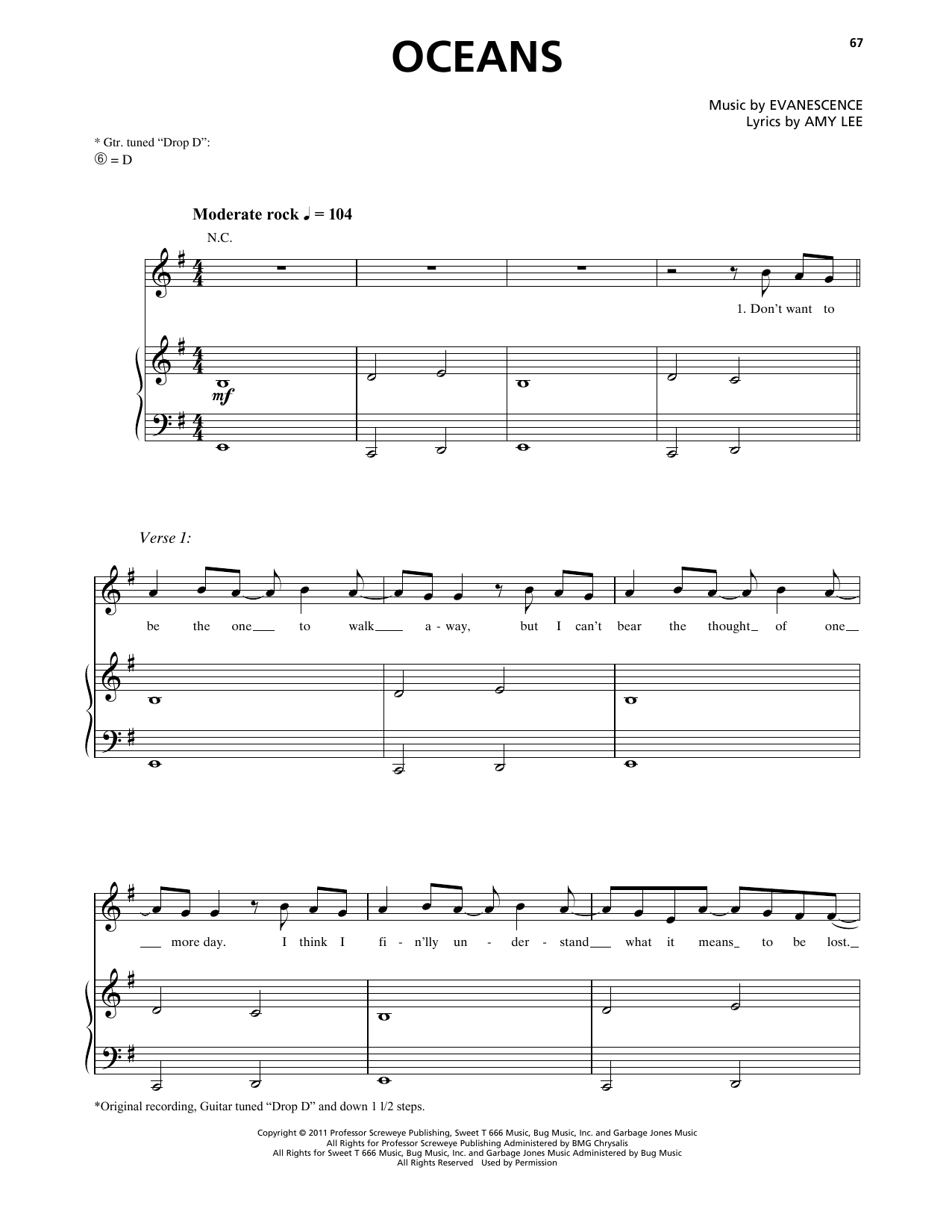 Evanescence Oceans Sheet Music Notes & Chords for Piano, Vocal & Guitar Chords (Right-Hand Melody) - Download or Print PDF Evanescence Oceans Sheet Music Notes & Chords for Piano, Vocal & Guitar Chords (Right-Hand Melody) - Download or Print PDF