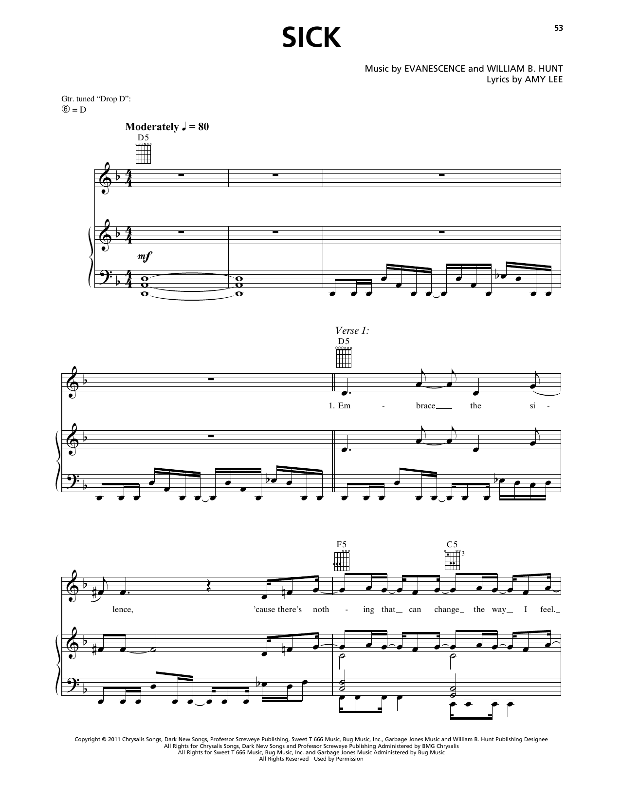 Evanescence Sick Sheet Music Notes & Chords for Piano, Vocal & Guitar Chords (Right-Hand Melody) - Download or Print PDF Evanescence Sick Sheet Music Notes & Chords for Piano, Vocal & Guitar Chords (Right-Hand Melody) - Download or Print PDF