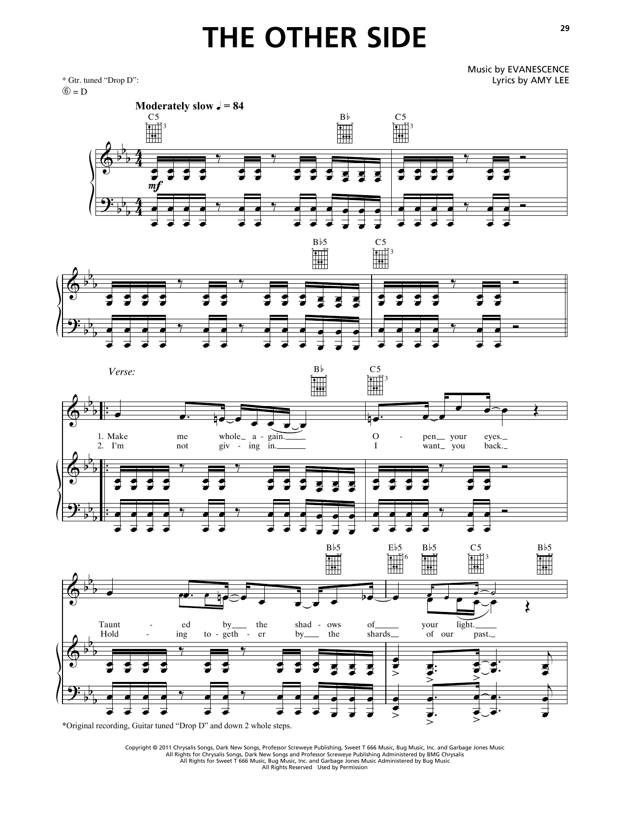 Evanescence The Other Side Sheet Music Notes & Chords for Piano, Vocal & Guitar Chords (Right-Hand Melody) - Download or Print PDF Evanescence The Other Side Sheet Music Notes & Chords for Piano, Vocal & Guitar Chords (Right-Hand Melody) - Download or Print PDF