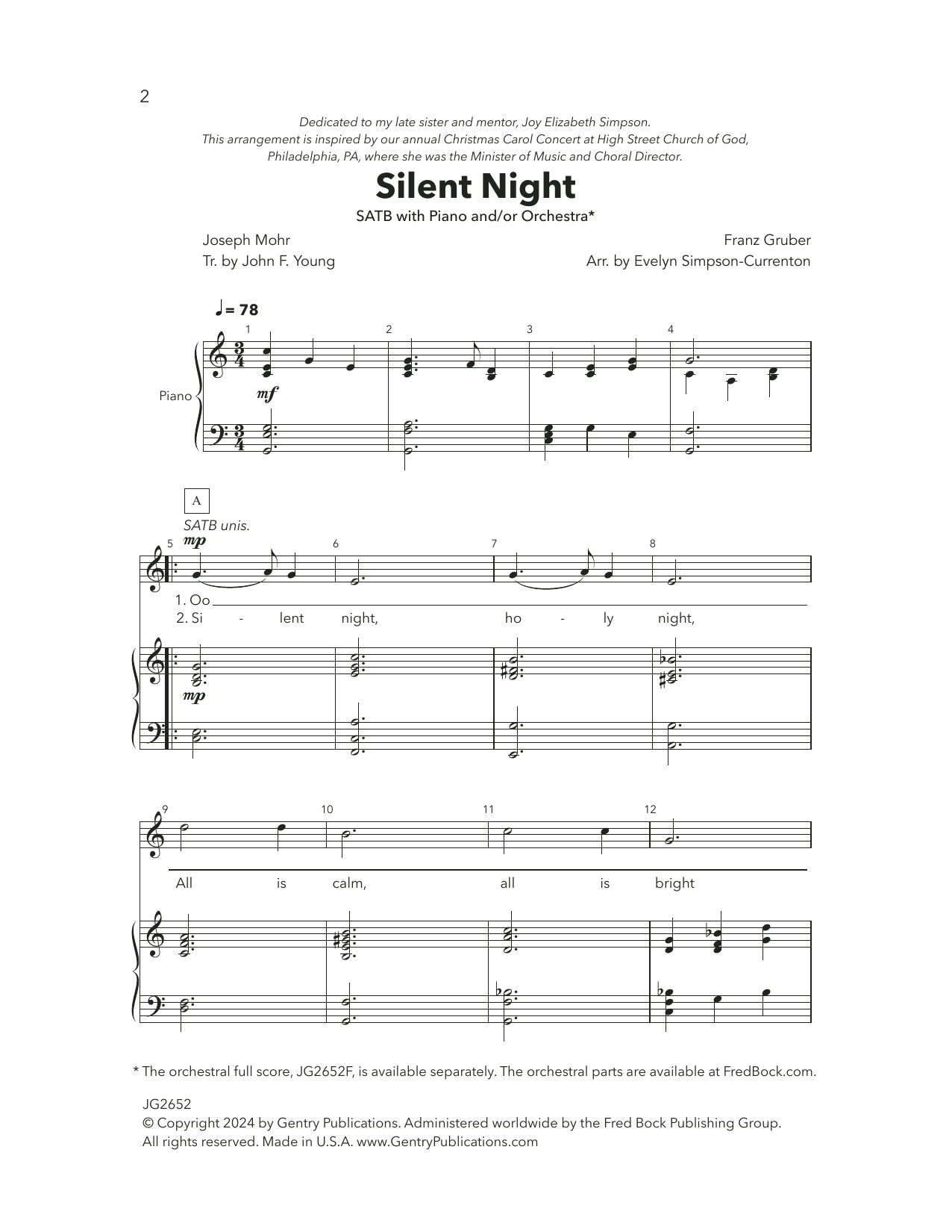 Evelyn Simpson-Curenton Silent Night Sheet Music Notes & Chords for SATB Choir - Download or Print PDF