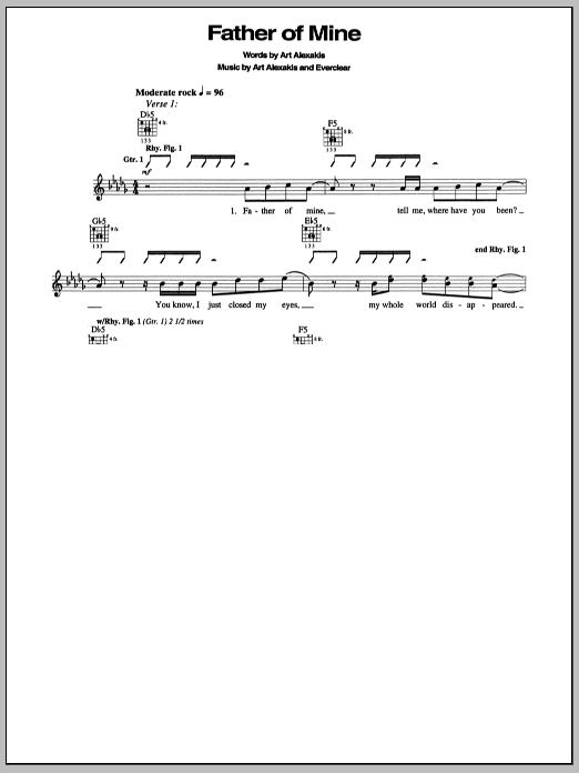 Everclear Father Of Mine Sheet Music Notes & Chords for Guitar Tab - Download or Print PDF