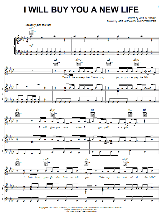 Everclear I Will Buy You A New Life Sheet Music Notes & Chords for Lyrics & Chords - Download or Print PDF