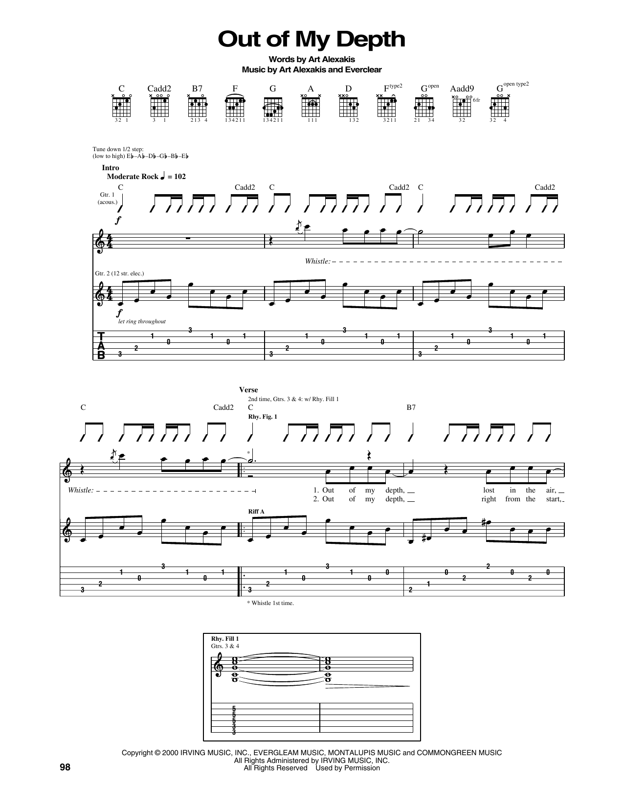 Everclear Out Of My Depth Sheet Music Notes & Chords for Guitar Tab - Download or Print PDF