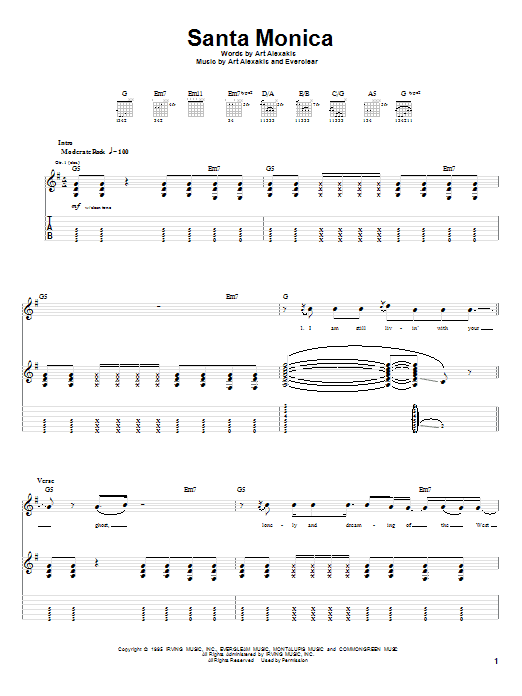 Everclear Santa Monica Sheet Music Notes & Chords for Guitar Lead Sheet - Download or Print PDF