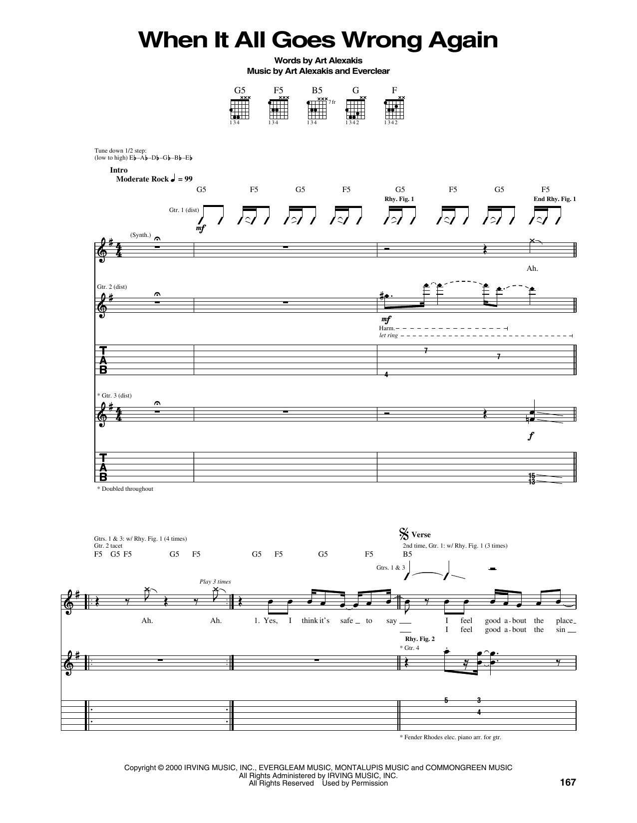 Everclear When It All Goes Wrong Again Sheet Music Notes & Chords for Guitar Tab - Download or Print PDF