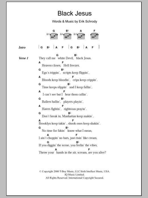 Everlast Black Jesus Sheet Music Notes & Chords for Lyrics & Chords - Download or Print PDF