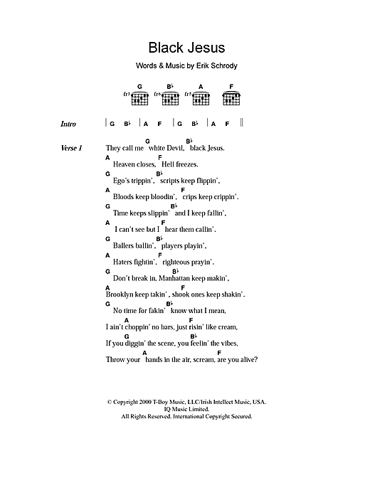 Everlast Black Jesus Sheet Music Notes & Chords for Lyrics & Chords - Download or Print PDF