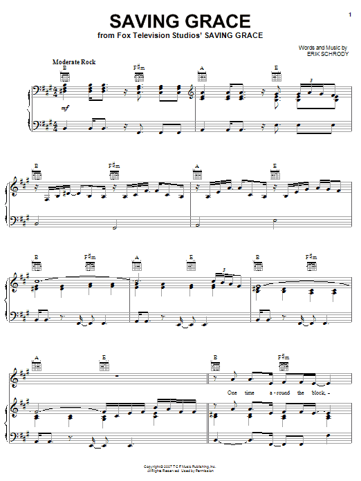 Everlast Saving Grace Sheet Music Notes & Chords for Piano, Vocal & Guitar (Right-Hand Melody) - Download or Print PDF