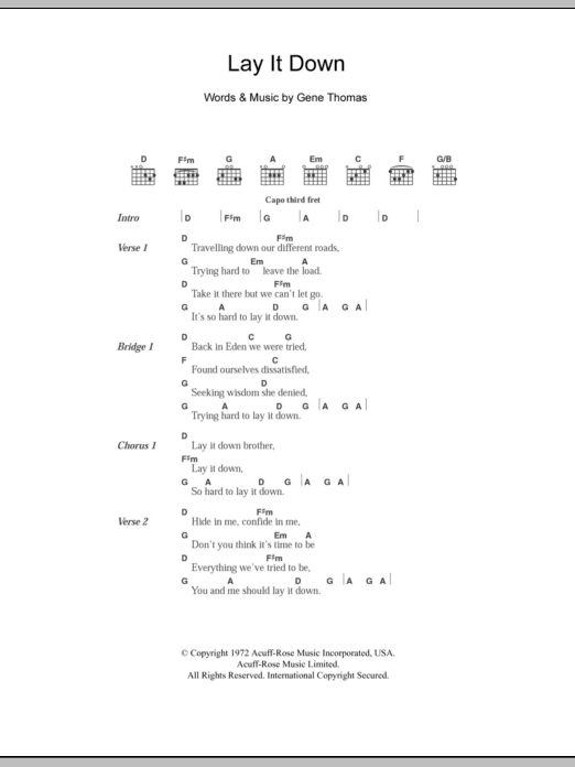 The Everly Brothers Lay It Down Sheet Music Notes & Chords for Lyrics & Chords - Download or Print PDF