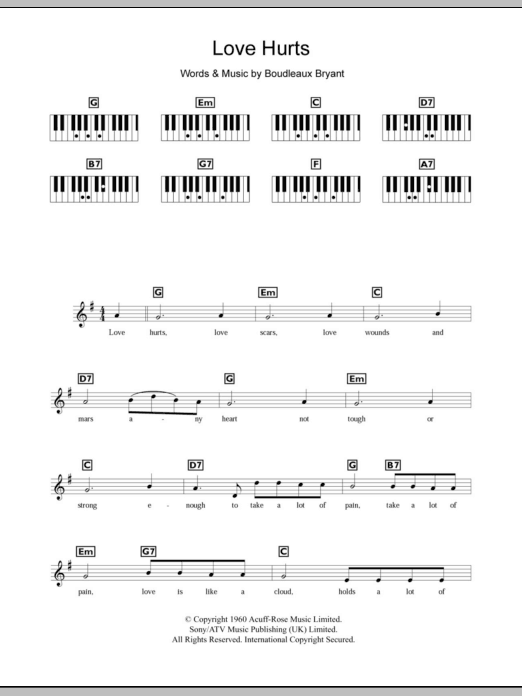 Everly Brothers Love Hurts Sheet Music Notes & Chords for Keyboard - Download or Print PDF