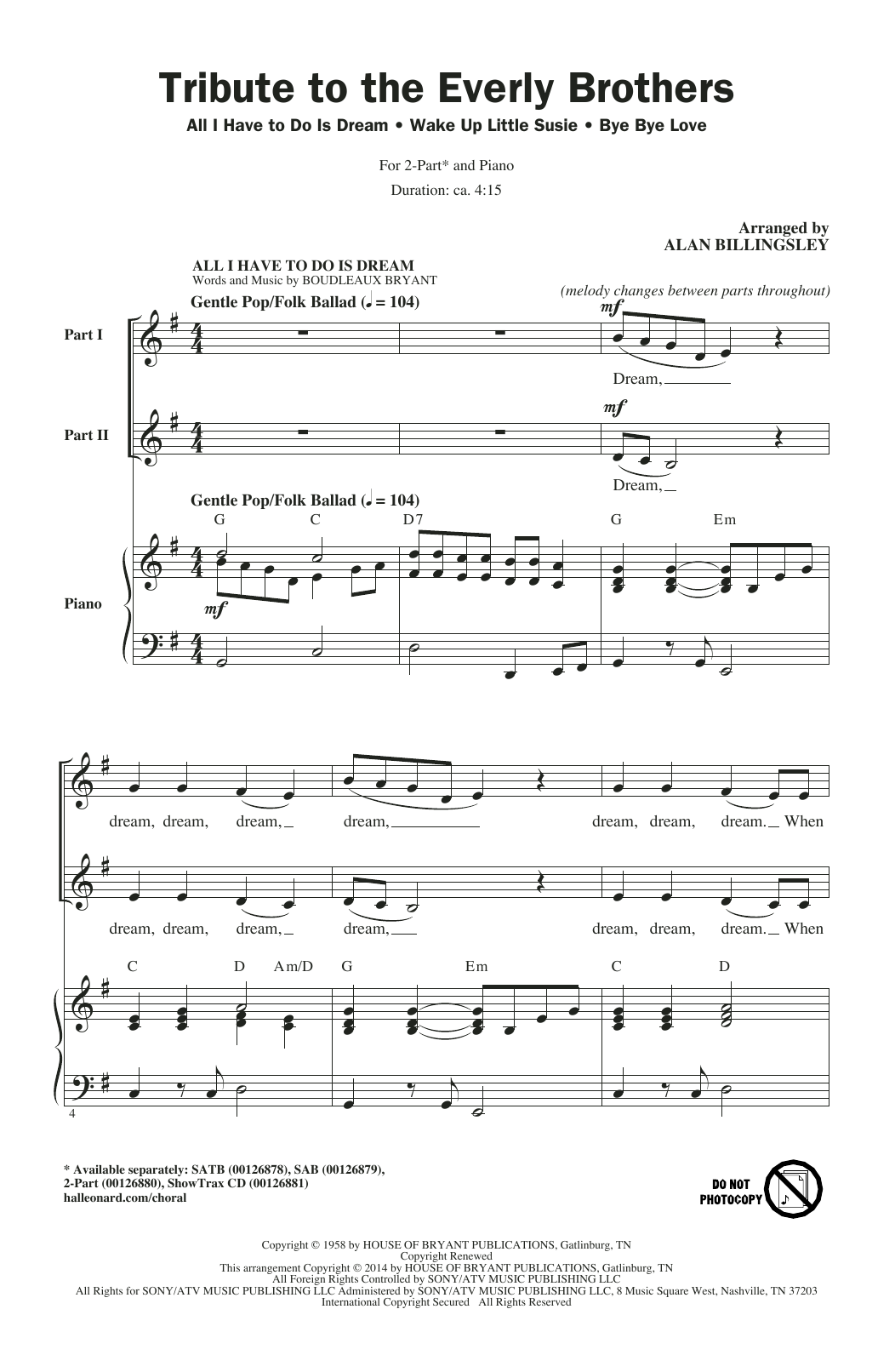 Everly Brothers All I Have To Do Is Dream (arr. Alan Billingsley) Sheet Music Notes & Chords for SAB Choir - Download or Print PDF