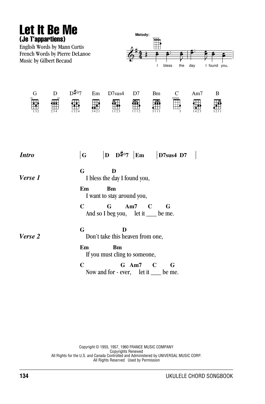 Preview Everly Brothers Let It Be Me (Je T'appartiens) Pop sheet music, notes and chords for Melody Line, Lyrics & Chords, SKU: 194217 Let It Be Me (Je T'appartiens) sheet music