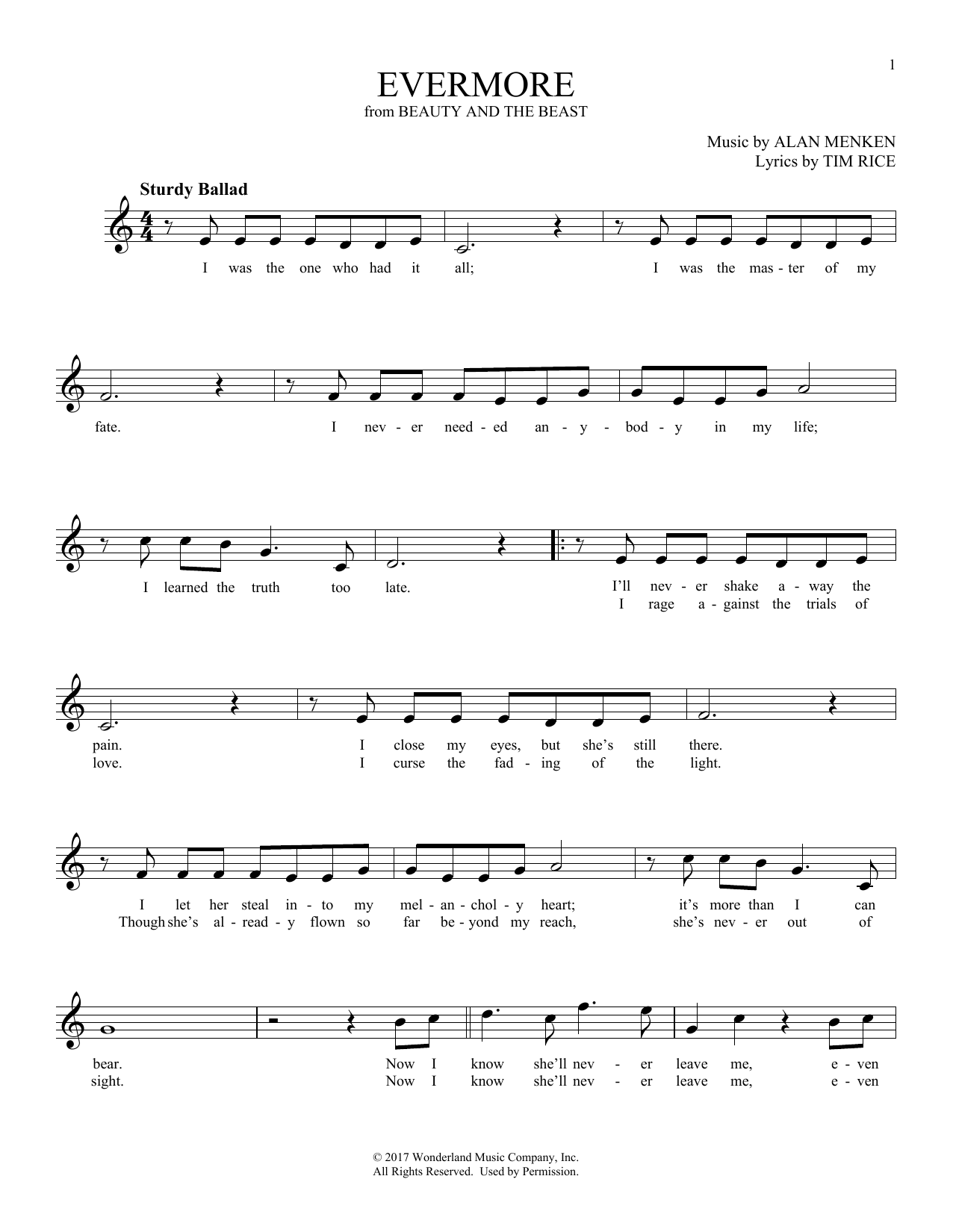 Alan Menken Evermore From Beauty And The Beast Sheet Music Download Pdf Score 439126