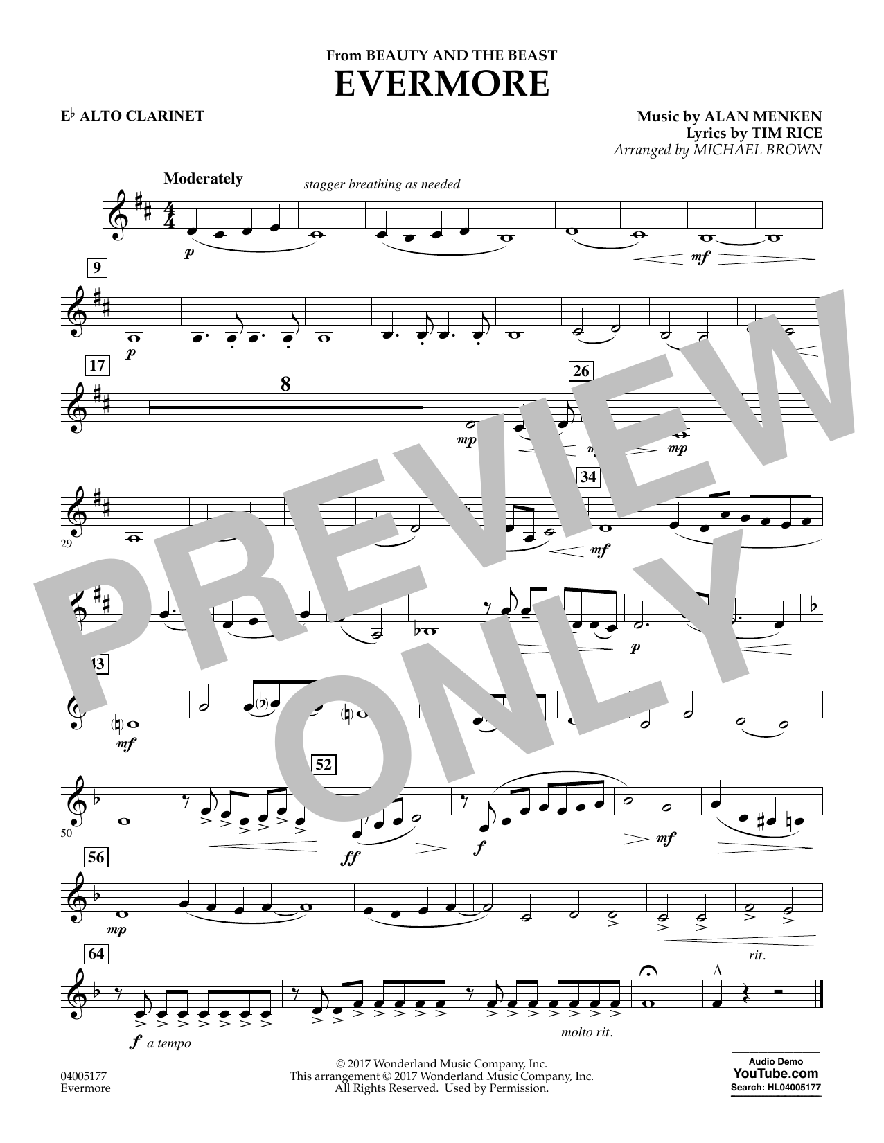 Michael Brown Evermore From Beauty And The Beast Eb Alto Clarinet Sheet Music Download Pdf Score 369311