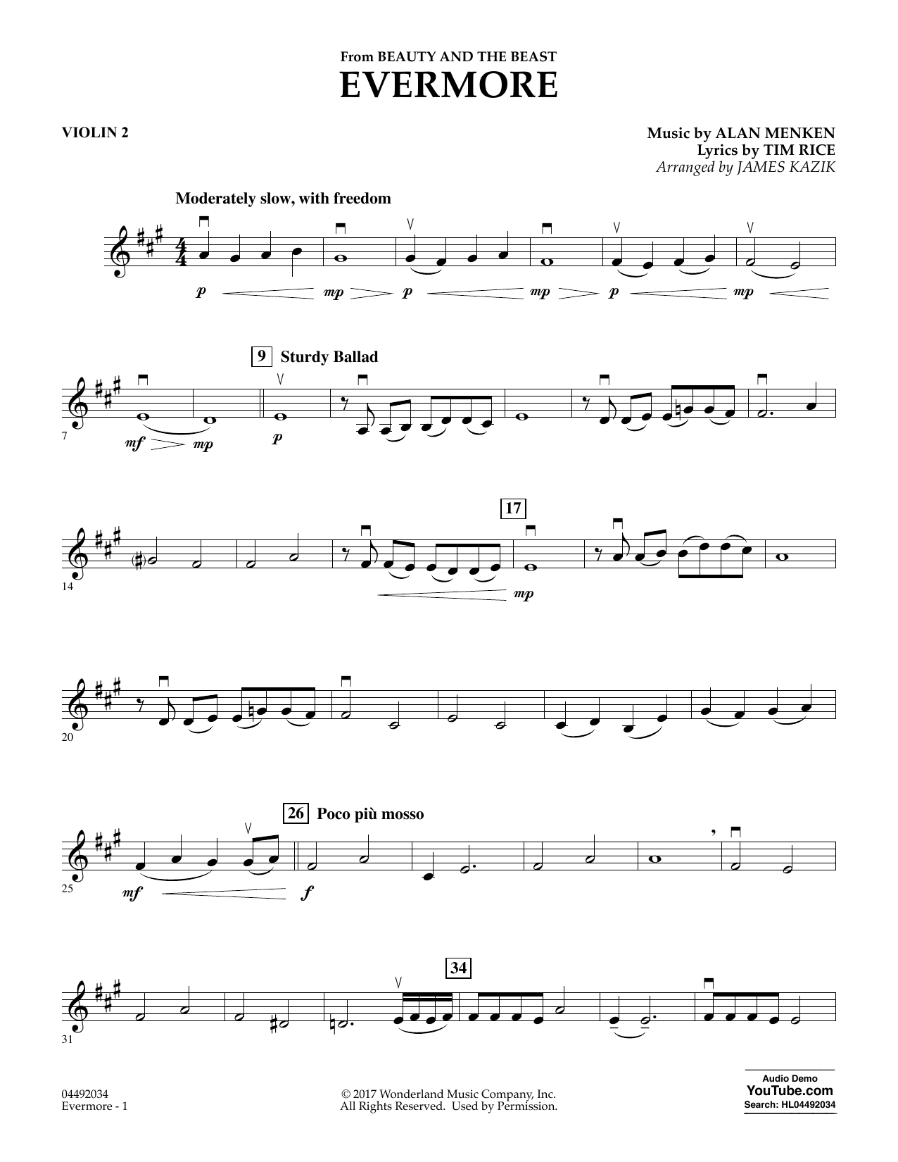 James Kazik Evermore From Beauty And The Beast Violin 2 Sheet Music Download Pdf Score 373378