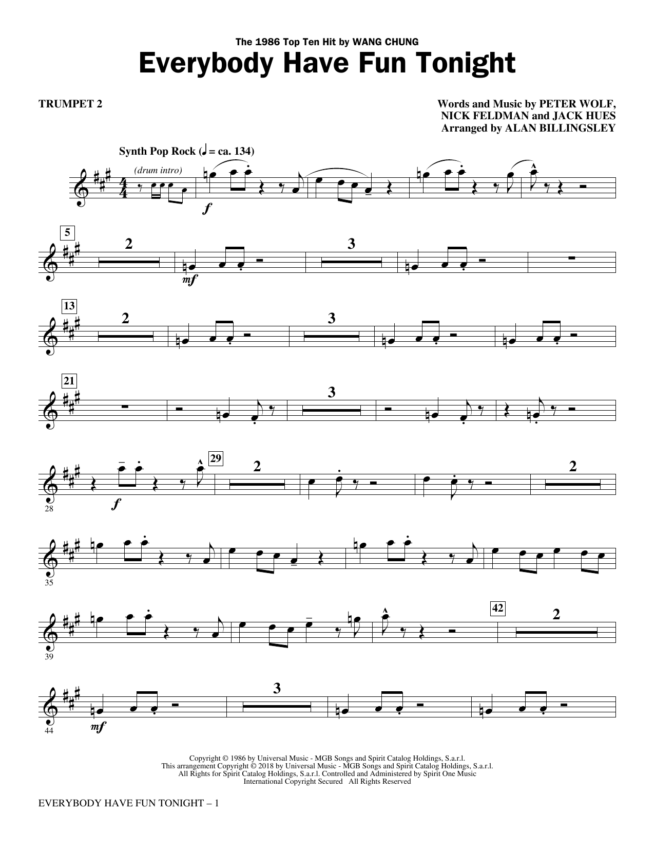 Wang Chung Everybody Have Fun Tonight Arr Alan Billingsley Trumpet 2 Sheet Music Download Pdf Score 379771